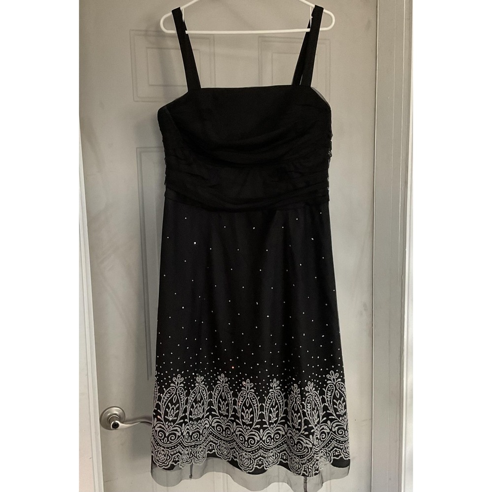 Jessica Howard Dress Womens 16W Black Embellished Floral Chiffon A-Line‎ Evening
